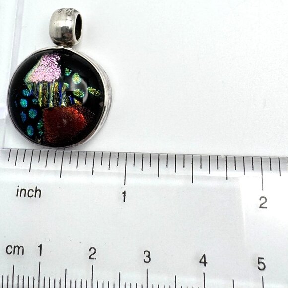 925 Sterling Silver Dichroic Glass Slide Pendant Mexican Vintage Jewelry - Picture 2 of 8